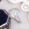 Huitan Delicate Moon Shape Opening Ring Lady Simulated Opal Finger Jewelry Shiny Zirconia Adjustable Accessories for Daily Party