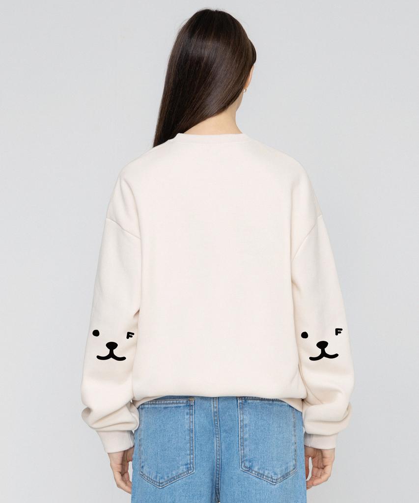 GRAVER [Unisex] Elbow Puppy Face Smile Sweatshirt_Cream/Black Logo