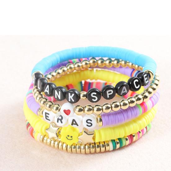 5 шт./компл. эластичный браслет с надписью «Singer Lover» из полимерной глины, браслет с бусинами, летний пляжный богемный многослойный браслет дружбы