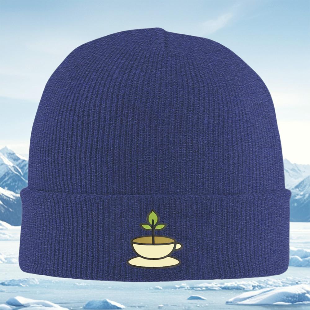 Tea cup plant sprout leaves growing Men Women Unisex Knitted Hat Beanie Pullover Cap Winter Thermal Warm Christmas Outdoor Cycli