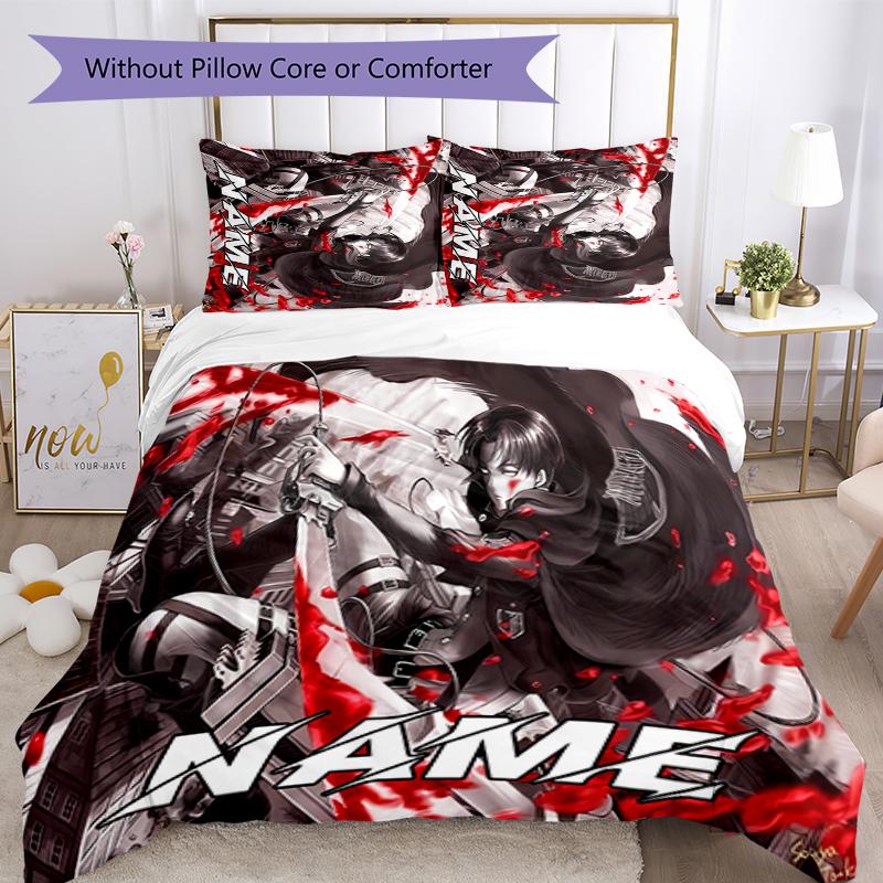3pcs Custom Name Attack on Titan Bedding Set Duvet Cover Closure Includes 1 Duvet Cover & 2 Pillowcases for All Seasons Bedroom Decor