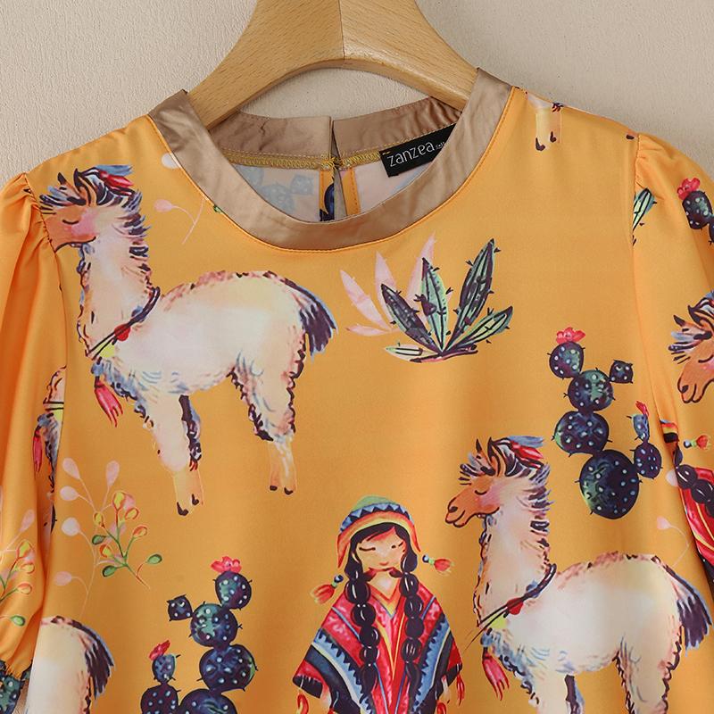 ZANZEA Женская повседневная блузка с круглым вырезом и половиной рукавов