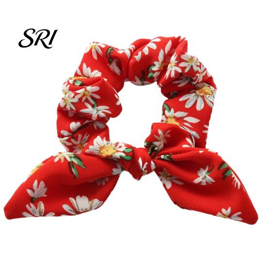 Ponytail Holder Hair Tie Floral Print Rabbit Ear Decor Rope Disability Friendly Accessory High Elasticity Bun Half-Tied Hairstyles