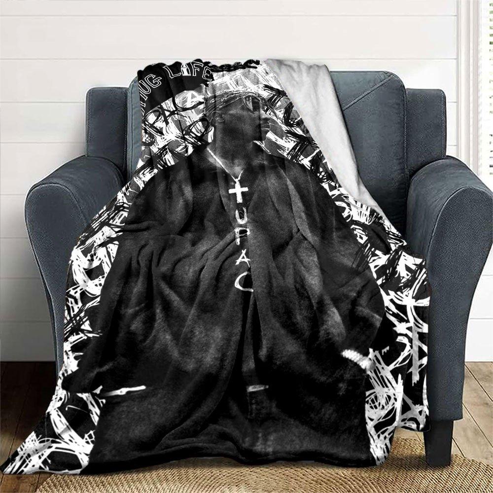 1 шт. Плед в стиле Hip Hop 2Pac, Мягкий, Легкий, Для всех сезонов, Многоцелевой плед для дивана, кровати, офиса и пикников, Французский стиль с культовыми обложками альбомов и цитатами