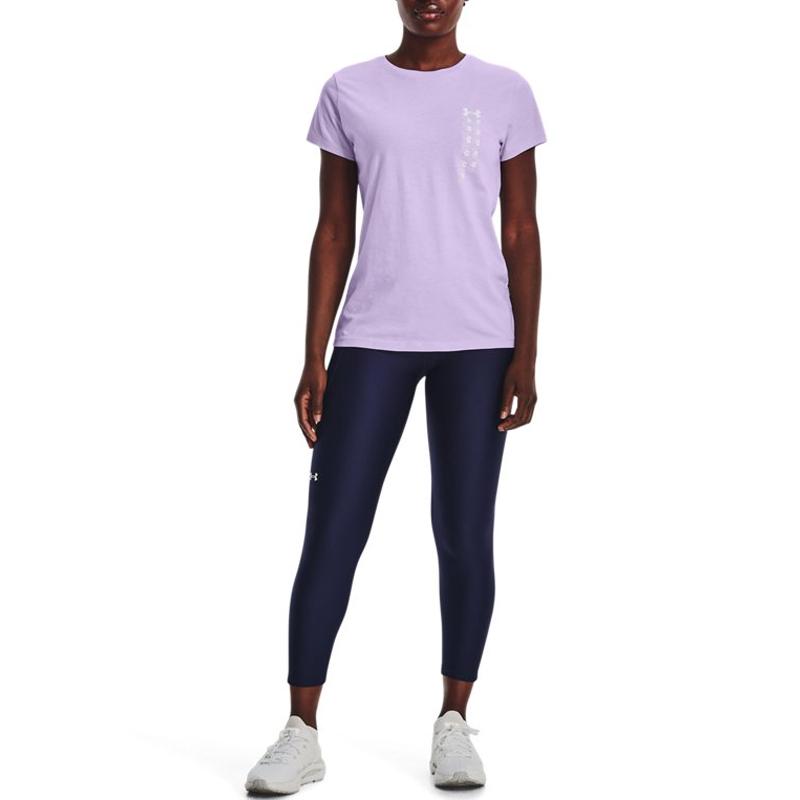 Under Armour Футболка с коротким рукавом и круглым вырезом, однотонная, с логотипом, женская, фиолетовая 1370760-515