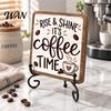 Coffee Decor for Home 5" x Bar Sign, Wooden with Metal Station Accessories Display Rack, Vintage Tabletop Decorations, Gift Lovers