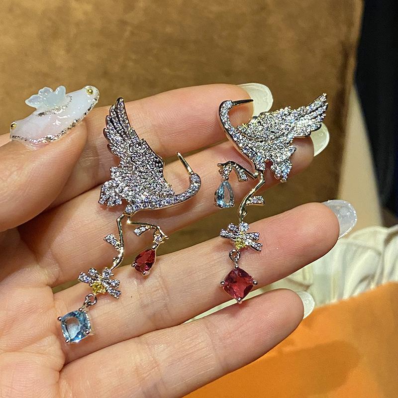2022 креативные ювелирные изделия, цветные серьги-капли с кристаллами циркона и птицей, женские преувеличенные серьги-подвески, винтажные модные ювелирные изделия для банкетов
