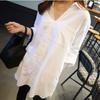 Early Autumn Mid Length White Shirt for Women Loose Long Sleeved Lazy V-neck Shirt for Women Blouses & Shirts