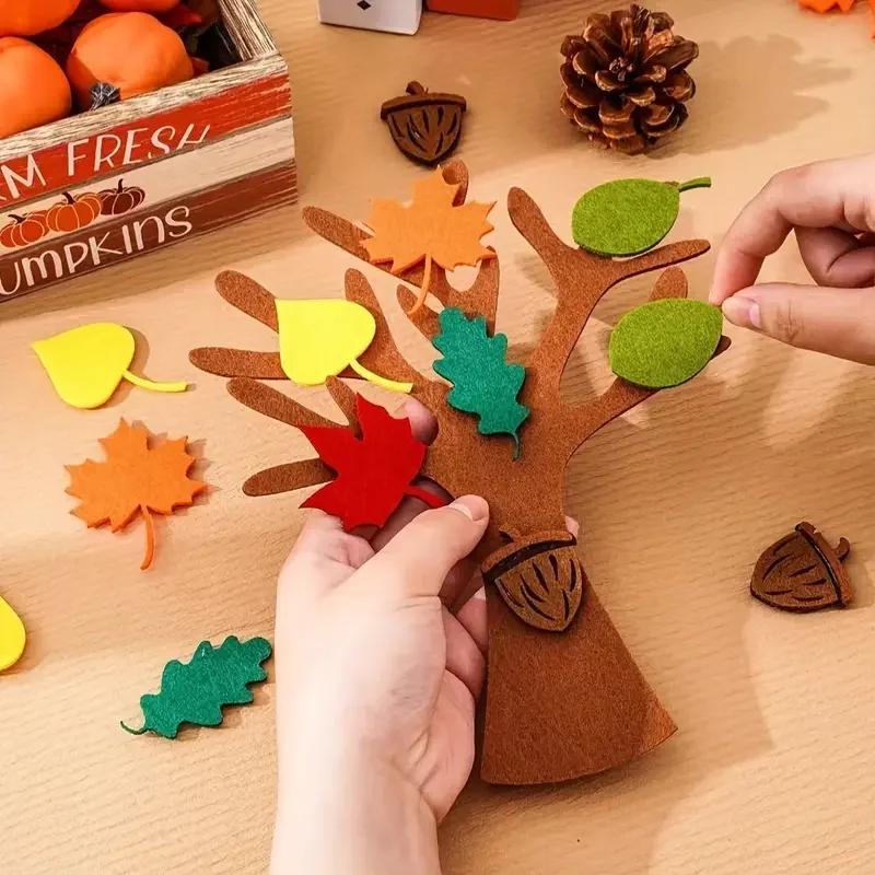 3D 96Pcs DIY Felt Tree Crafts Kit for Halloween Thanksgiving Home Wall Decor Gift Decoration Craft Set Decor Ornaments Figurines