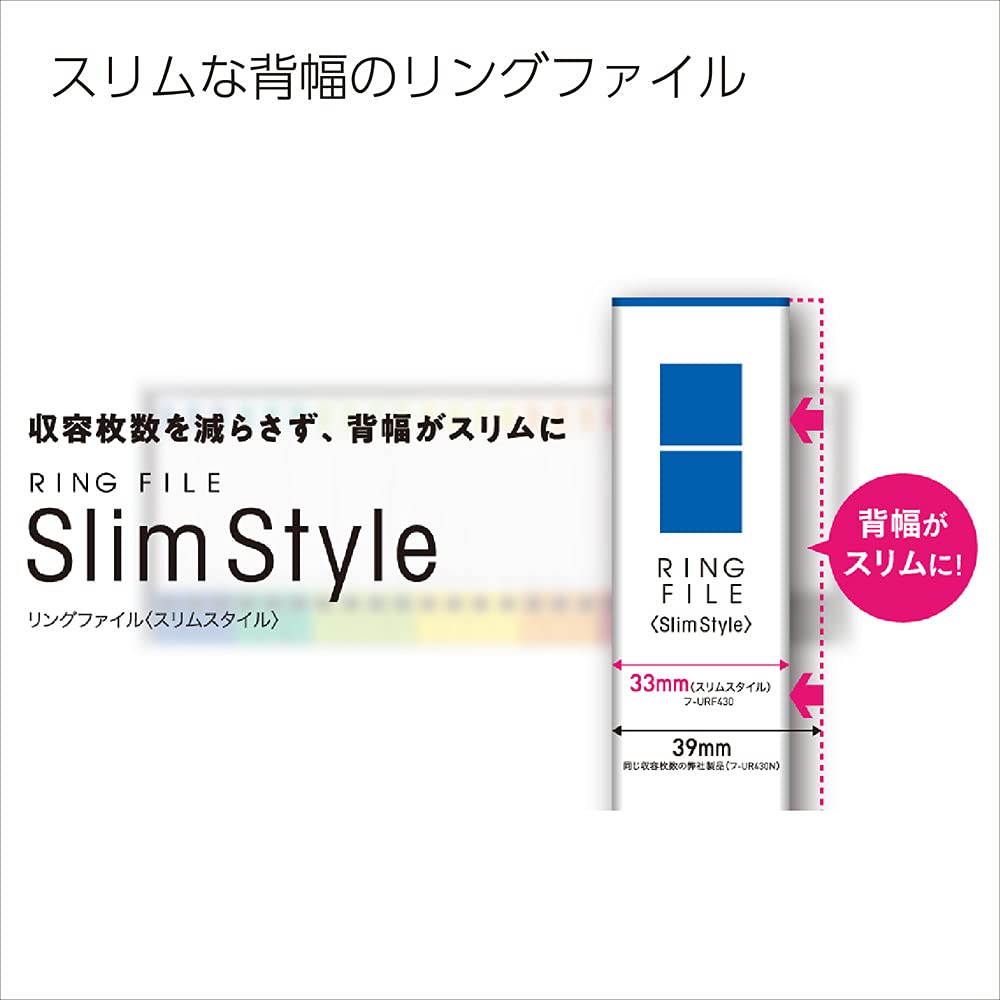 KOKUYO Slim Ring Model H307 x W243 x D27mm 2 Ring inner 22mm 158g File, 2-Hole, A4, 180-Sheet Capacity, Yellow-Green, Number URF420YG. Dimensions /