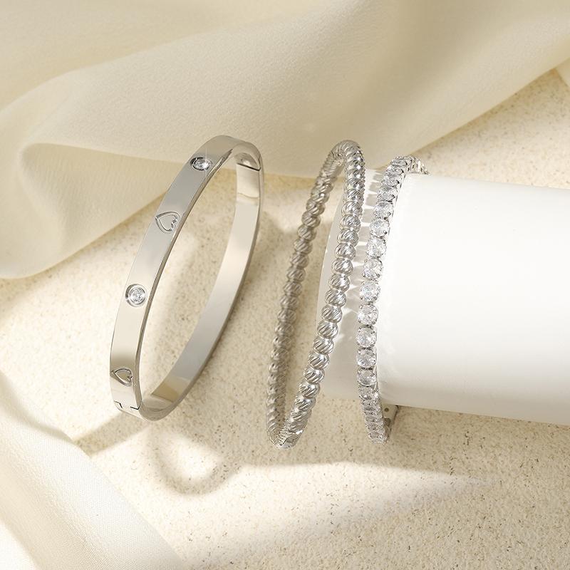 Luxury Fashion Diamond-set Design Decorative Stainless Steel Bracelet Suits Fashionable Zircon For Daily Travel And Dressing