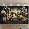 2D Flat Printing Black Gold Glitter Happy Birthday Party Photo Booth Background Cloth
