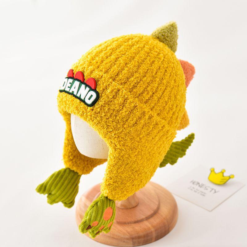 New Little Dinosaur Cartoon Ear Protection Hat Boy Baby Knitted Hat Autumn and Winter New Children's Wool Warm and Windproof