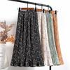 New High Waisted Slimming Large Hem Elastic Waist Pleated Chiffon Floral Print Mid Length Skirt for Women In Spring Wear