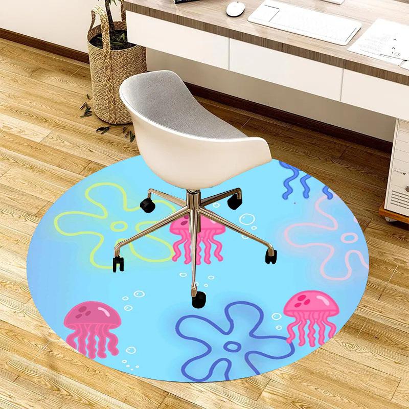 1pc Jellyfish underwater ocean sea marine Round carpet, Made of Polyester,Perfect for Decorating Office Chairs, Living Rooms,fplt261