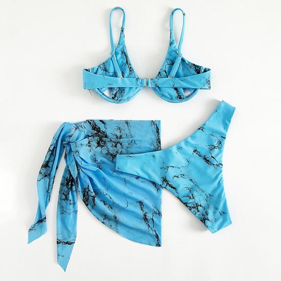 3 шт./компл. женские купальники с мраморным принтом, регулируемое бикини из трех частей с открытыми плечами и открытой спиной