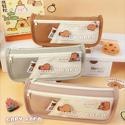 Милые сумки-карандаши Capybara для детей, ткань Оксфорд, симпатичный значок Capybara, сумка-карандаш для школьников, держатель для школьных канцелярских принадлежностей