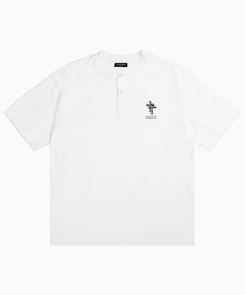 SAINTPAIN Sp Футболка-henley с двойным крестом, тяжелая, с коротким рукавом, белая