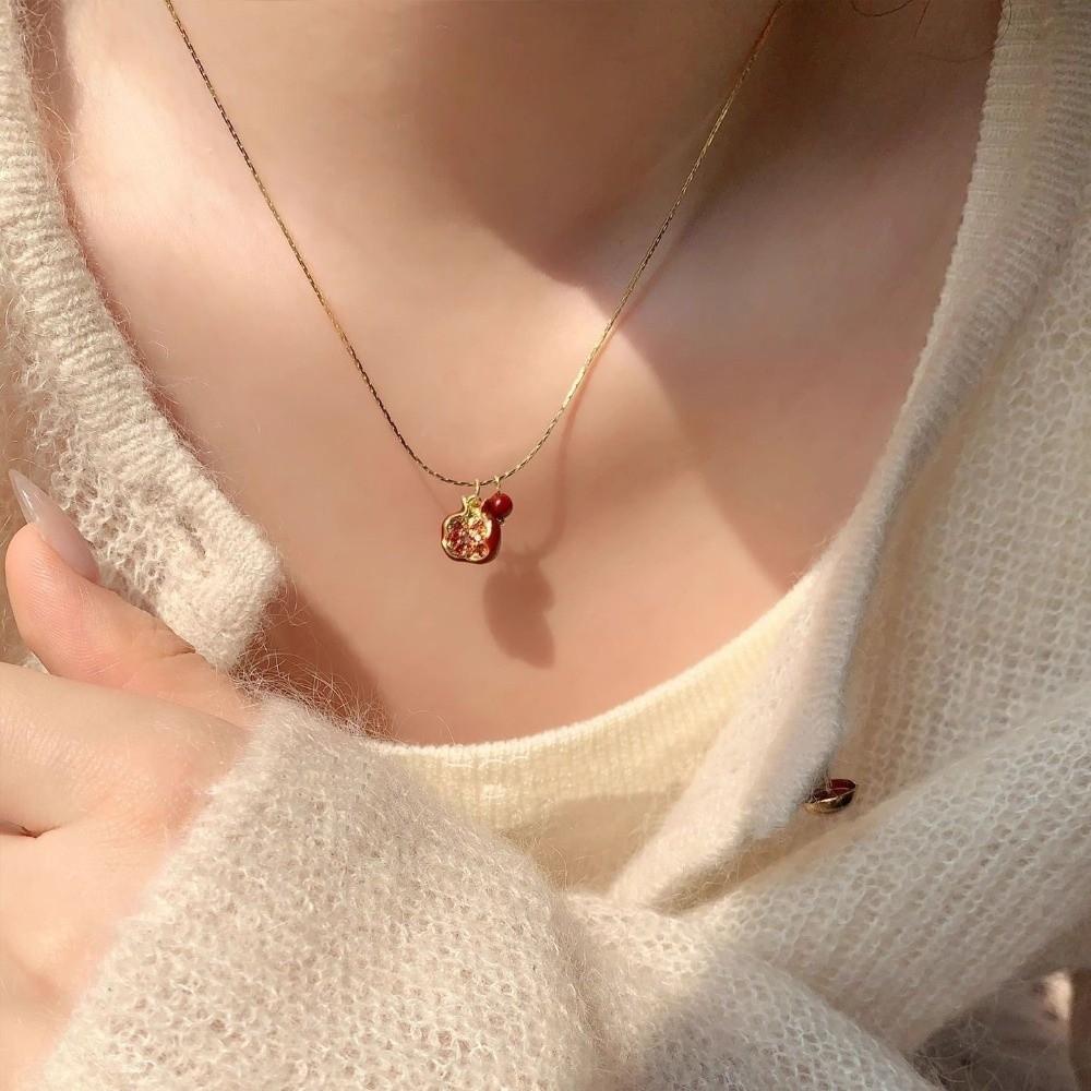 Sweet Fruit Earrings Red Clavicle Choker New Pomegranate Pendant Necklace Valentine's Day