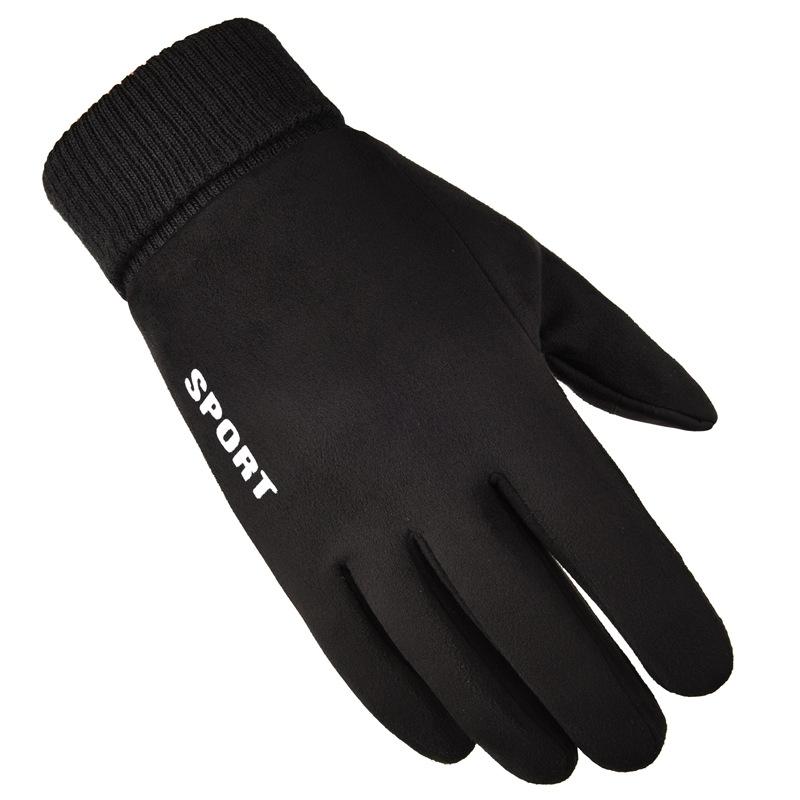 Замшевые ребристые мужские и женские парные зимние теплые перчатки с сенсорным экраном для езды на велосипеде на открытом воздухе, герметичные плюшевые утолщенные перчатки с двумя пальцами и половиной пальцев