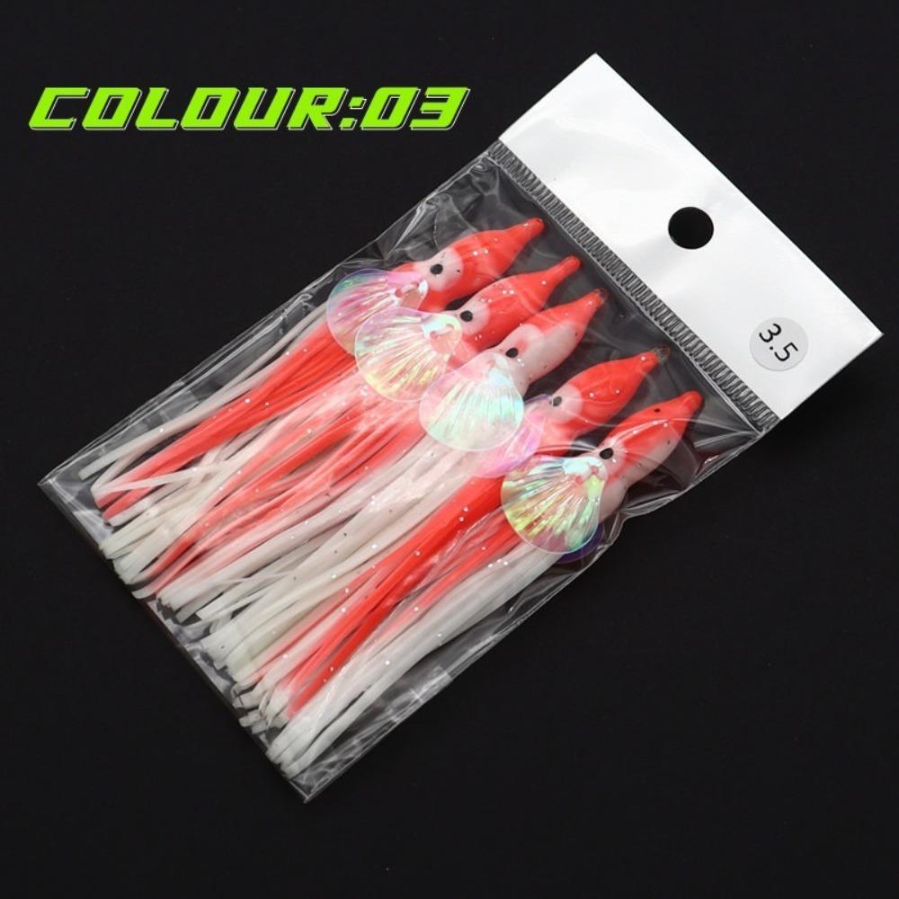 5pcs Glow-in-the-Dark Glow-in-the-Dark Squid Skirt Fishing Lures Soft Rubber 13cm Soft Rubber Octopus Skirts Fishing group
