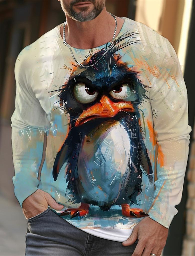 Funny 3D Animal Print Mens T Shirt Hip Hop Trend Harajuku Street Clothes Autumn Loose Top Fashion Cotton Long Sleeve T-shirt Men