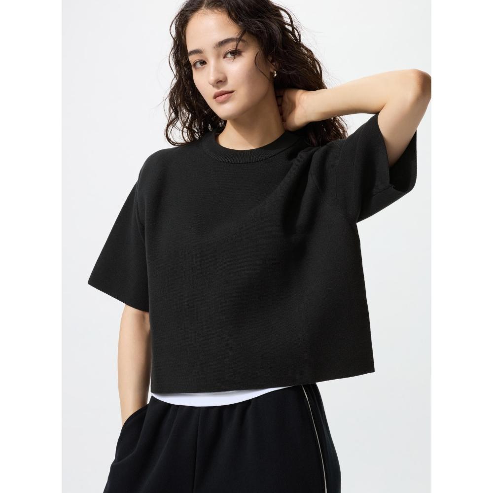 Uniqlo Моющийся свитер Milano Lip с коротким рукавом 