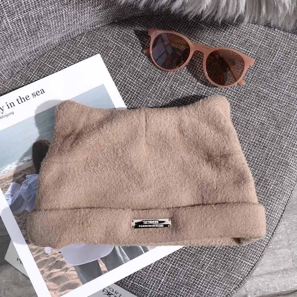 Bear Ears Knitted Cap Letter Winter Plush Hat Cute Cat Ears Hat  Female/Girls