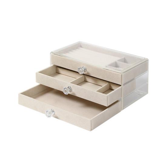 3-уровневый органайзер для ювелирных изделий Yousheng с держателем для сережек, подставкой для ожерелий, бархатной подкладкой, прозрачной акриловой коробкой для хранения ювелирных изделий