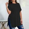 Женский весенне-летний топ, Женский свободный топ большого размера с разрезом и круглым вырезом