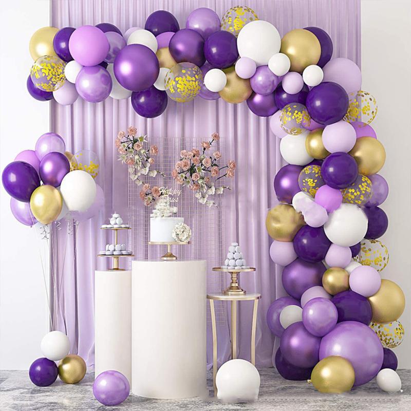129 шт./компл., набор цепочек из латексных шаров неправильной формы, 5 дюймов, 10 дюймов, 12 дюймов, металлическая фиолетовая тема на день рождения