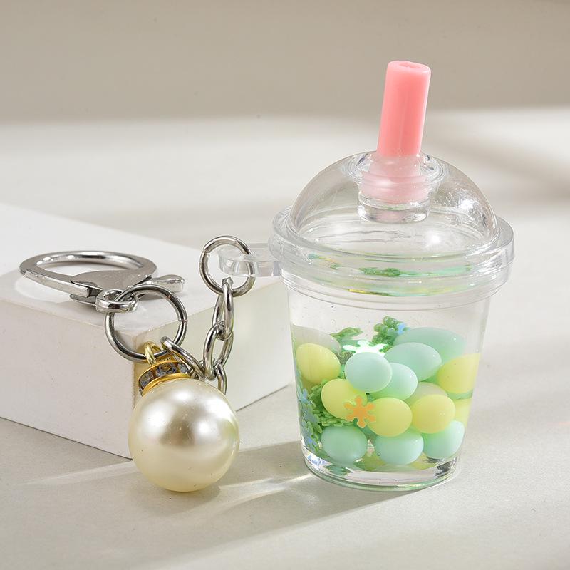Quicksand Pearl Milk Tea Pendant - Creative Chain Accessory for Keychains, Phones, or Backpacks