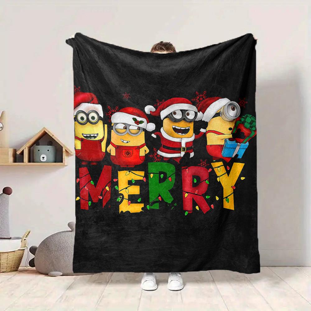 1Pc Christmas Minions Celebration Blanket Soft And Comfortable Casual Warm Camping Travel Christmas Halloween Gift M91758