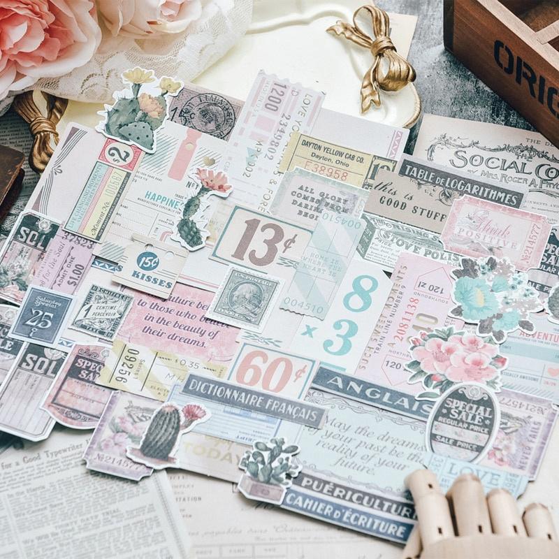 50Pcs Vintage Plant Bill Cactus Craft Paper Travel Journal Collage Card Scrapbooking Craft Diary Album Decorative