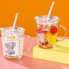 High Quality Kids Straw Cup with Lid and Handle Cute Glass Tumbler with Scale for Water Tea Milk Coffee Elephant Cartoon Pattern