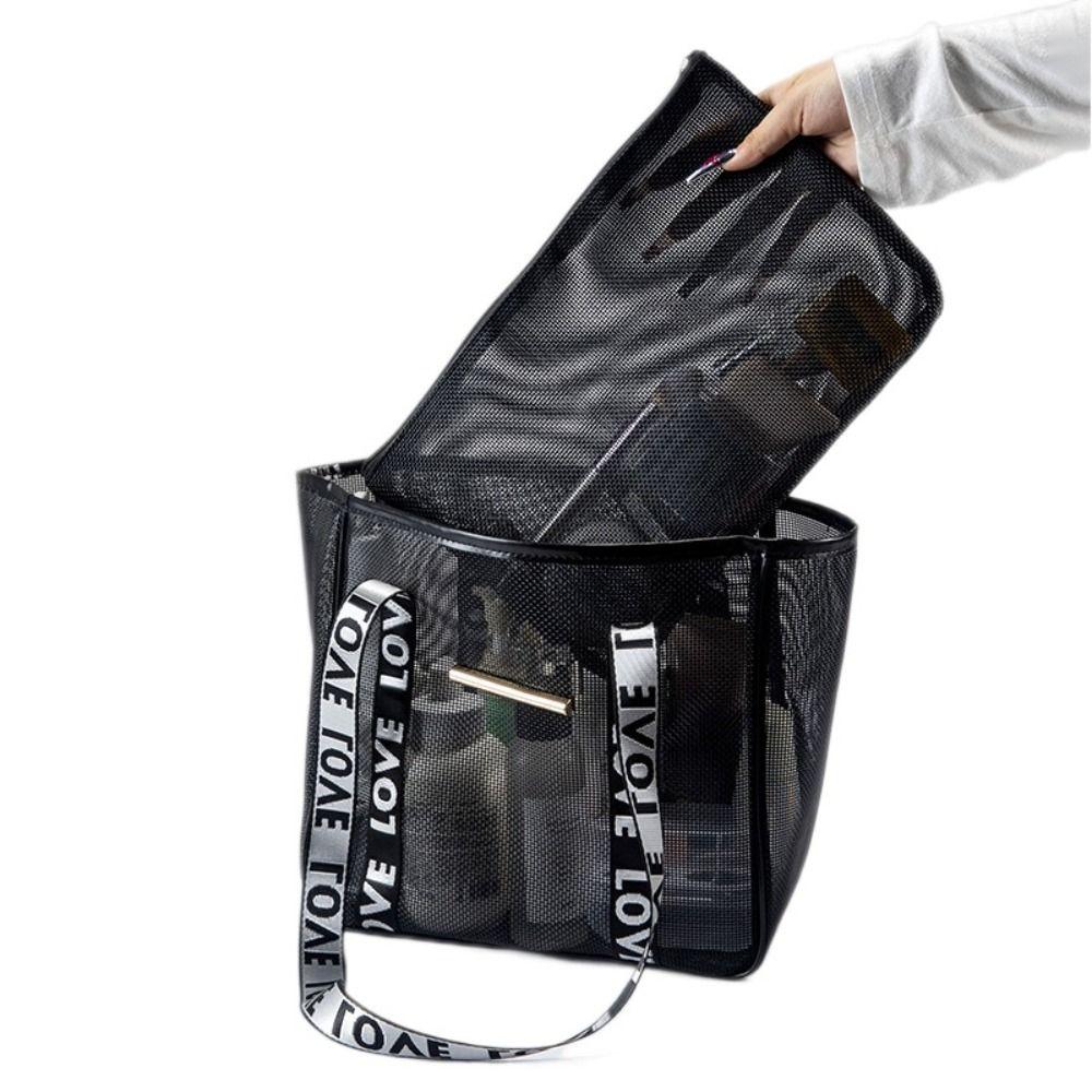 Portable Mesh Shoulder Bag Large Capacity Transparent Makeup Storage Bag Hollow Multifunctional Beach Bags Women