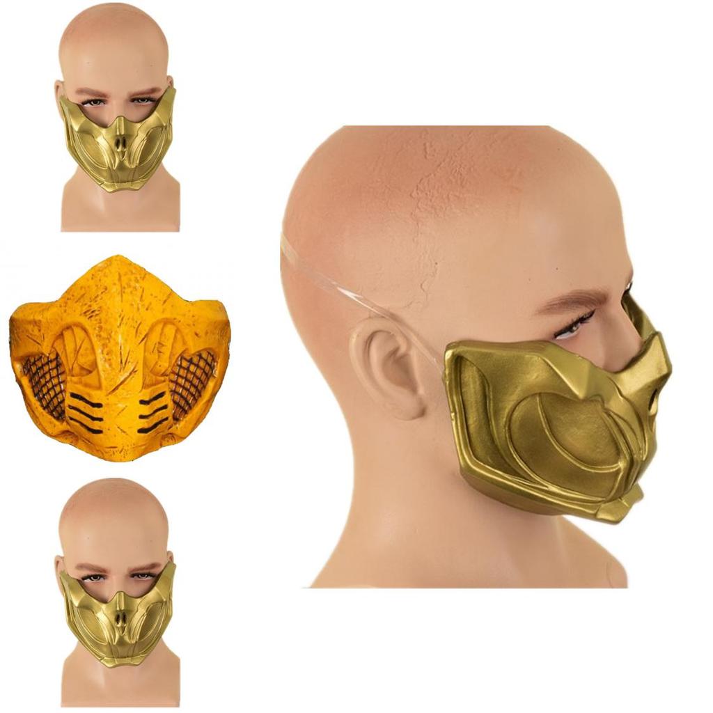 Новая латексная маска Скорпиона на пол-лица из Mortal Kombat 11 для костюма для косплея на Хэллоуин