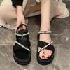 Fashion Pearl Sandals For Woman Roman Style Platform Summer 2024 Footwear Women's Shoes Original Casual With Chic Point Hot Offer Luxury
