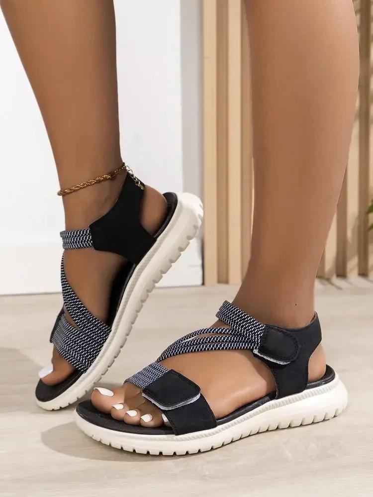 High Quality Brand Women's Sandals Hot Selling 2024 Summer New Elastic Band Fashionable Flat Casual Outdoor Sandals for Women