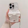 3D Glitter Bow Back Clip Phone Case for IPhone 16 Pro Crossbody Chain Strap for Apple 15 Diamond X