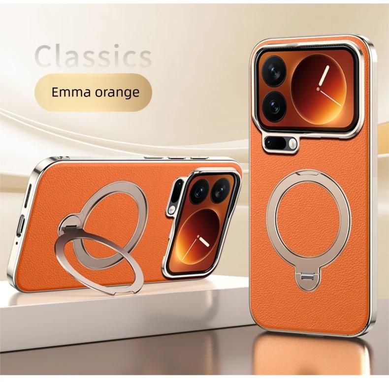 Премиальная магнитная веганская кожа Чехол-подставка со скрытой подставкой для Xiaomi 17 Pro Max Чехол 360° вращающийся металлический кронштейн Гальванизированная рамка