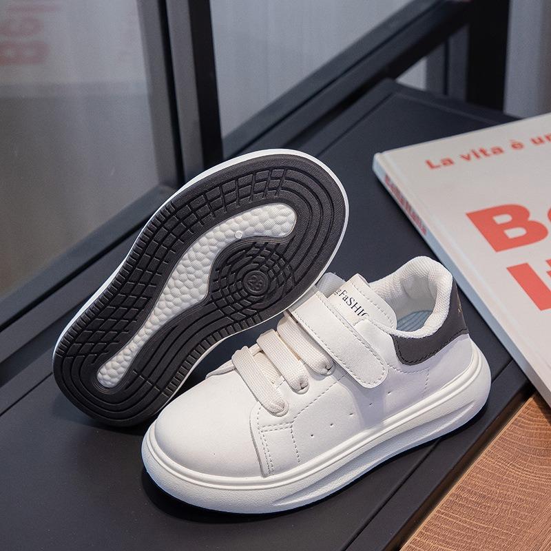 Повседневная детская обувь для девочек, осенняя кожаная обувь для мальчиков, новые детские туфли на липучках белого цвета
