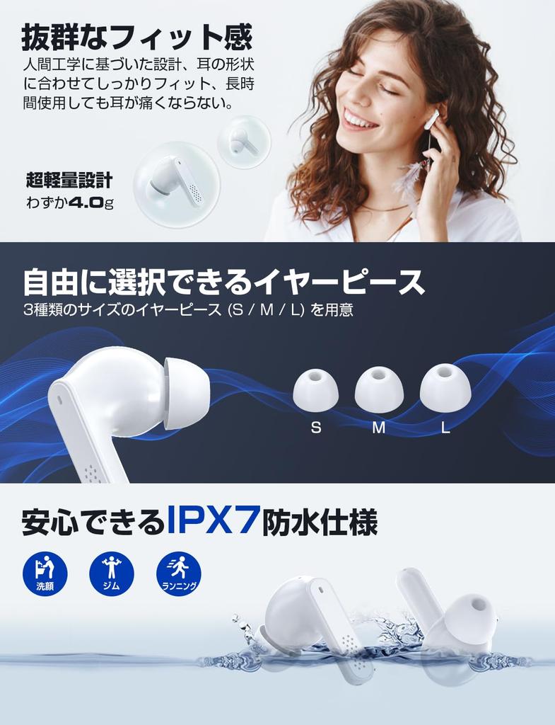 Wireless Bluetooth Earbuds with Hi-Fi Sound Quality & Deep Bass, CVC8.0 Noise Cancellation, Hands-Free Calling, AACSBC Codec, Left and Right Separate