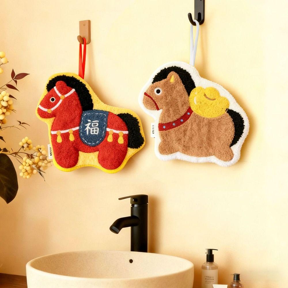 Water-absorbing Year of Horse Hand Towel Coral Velvet Bathroom Kerchief Household