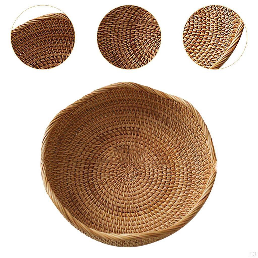 Rattan Basket Snack Holder Kitchen Organizer Desktop Storage Woven Bowl for Food