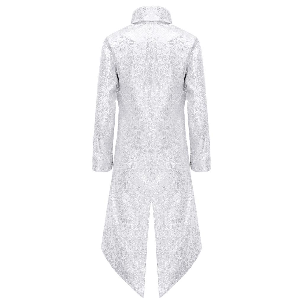 Boys Gothic Steampunk Tailcoat Vintage Long Coat Victorian Frock Coat Sequined Jacket Halloween Costume