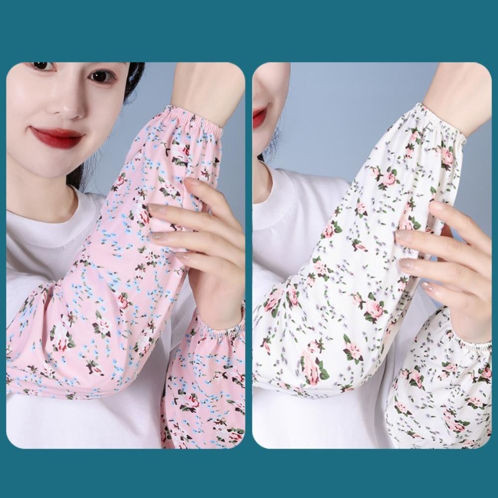 Fashion Floral Ice Silk Gloves Loose Long Mittens New Sunscreen Sleeves Outdoor