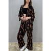 Женские брюки палаццо — комплект кимоно черного цвета с узором