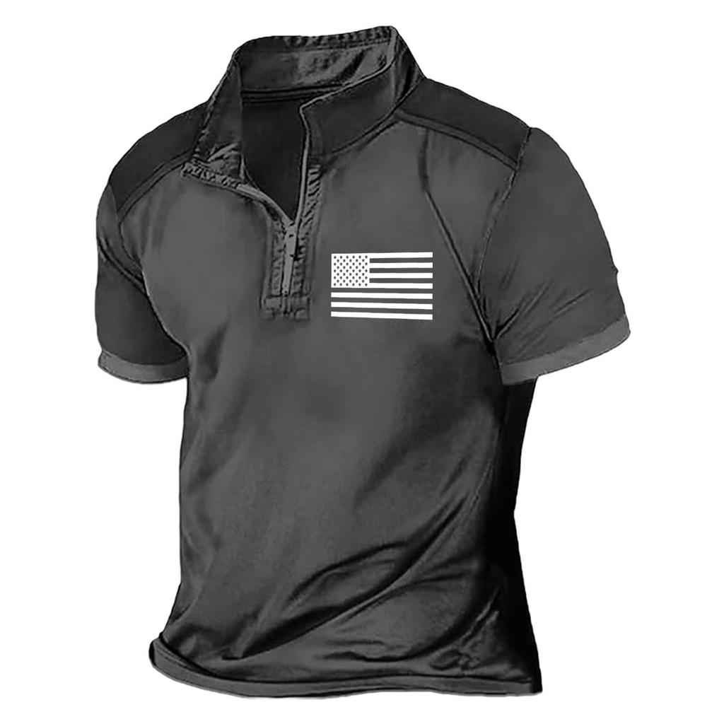 Летняя новинка для мужчин, повседневная рубашка с воротником-стойкой и короткими рукавами, подходящая по цвету, с полумолнией