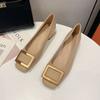 Кожаные одинарные туфли для женщин 2024 года, летние новые металлические квадратные пряжки, женские туфли на среднем каблуке, корейские мягкие кожаные туфли